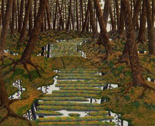 Corduroy Road 2017 Casein on Panel 20x16